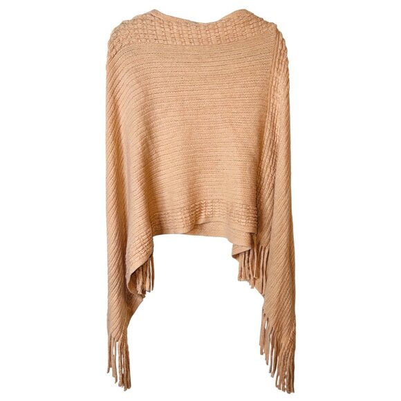 Chic Coral Knit Fringe Poncho Shawl Wrap Sleeveless Soft - Picture 2 of 4